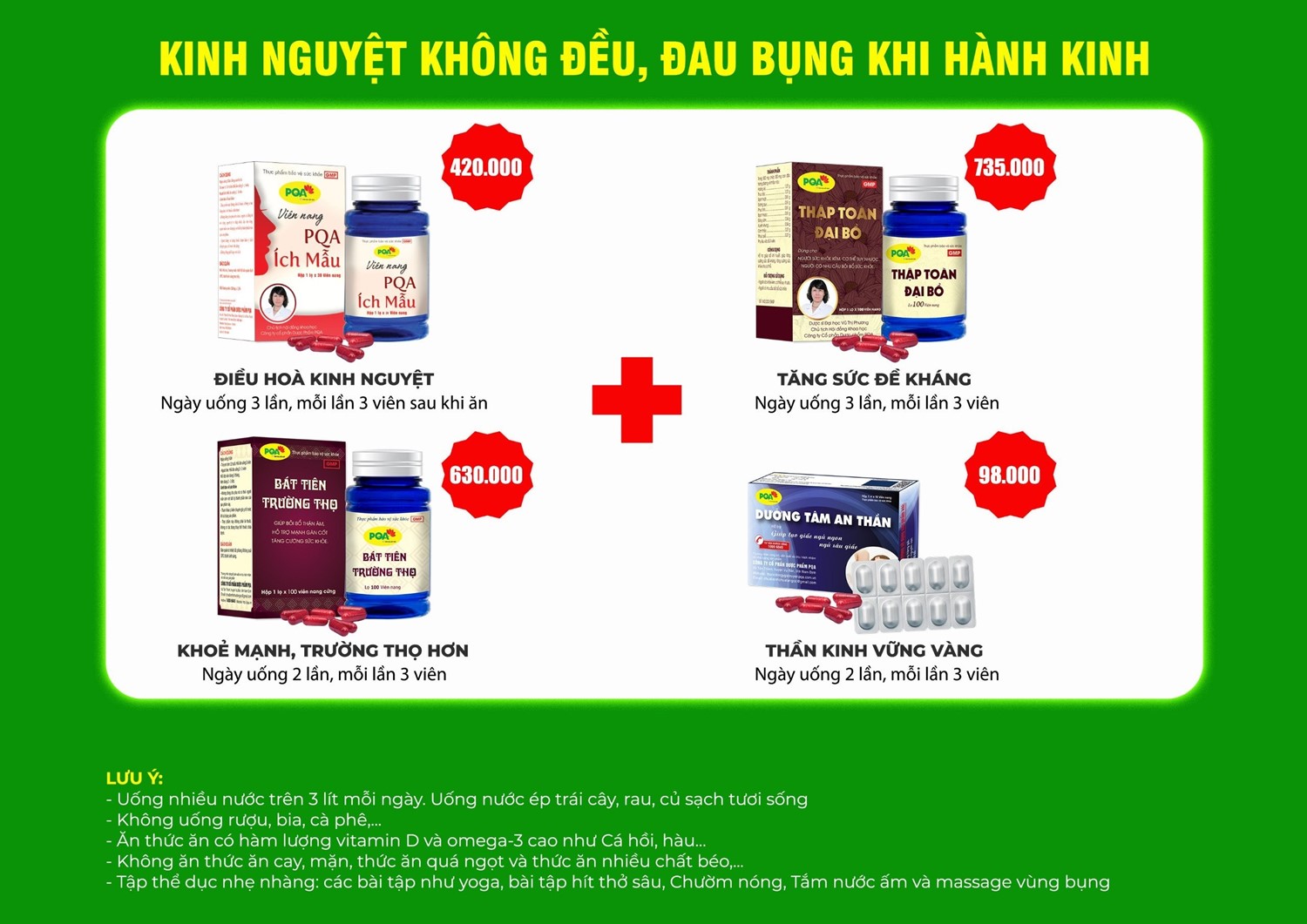 PQA ích mẫu kết hợp với các sản phẩm để điều trị vào gốc giúp giảm đau bụng kinh