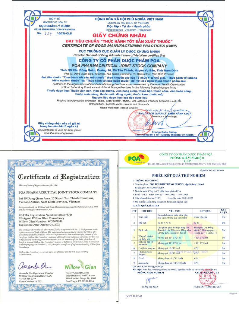 giấy chứng nhận của bộ y tế cho sản phẩm ích khí thăng dương
