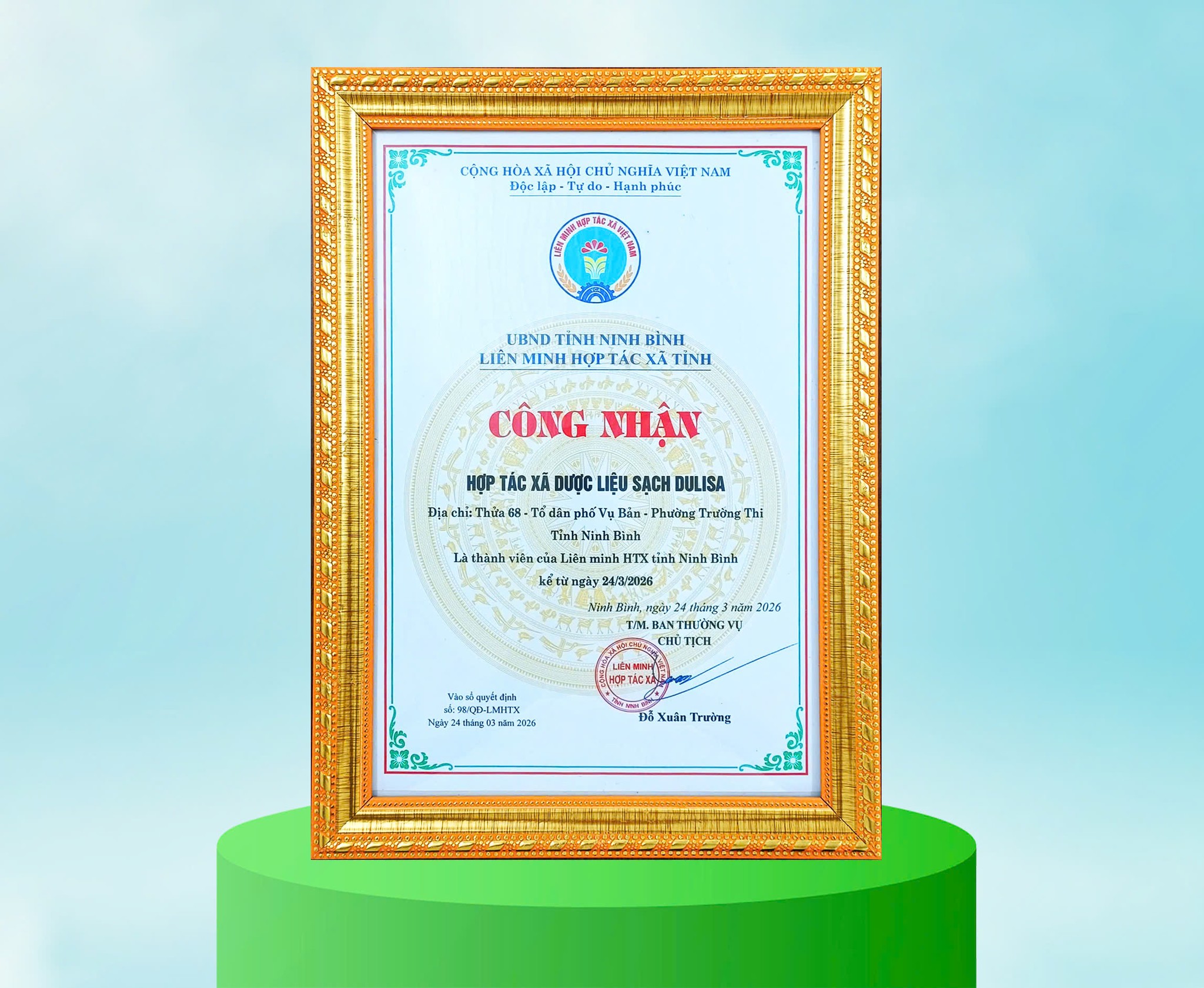 Hợp tác xã dược liệu sạch  DULISA – PQA chính thức gia nhập liên minh hợp tác xã tỉnh NINH BÌNH